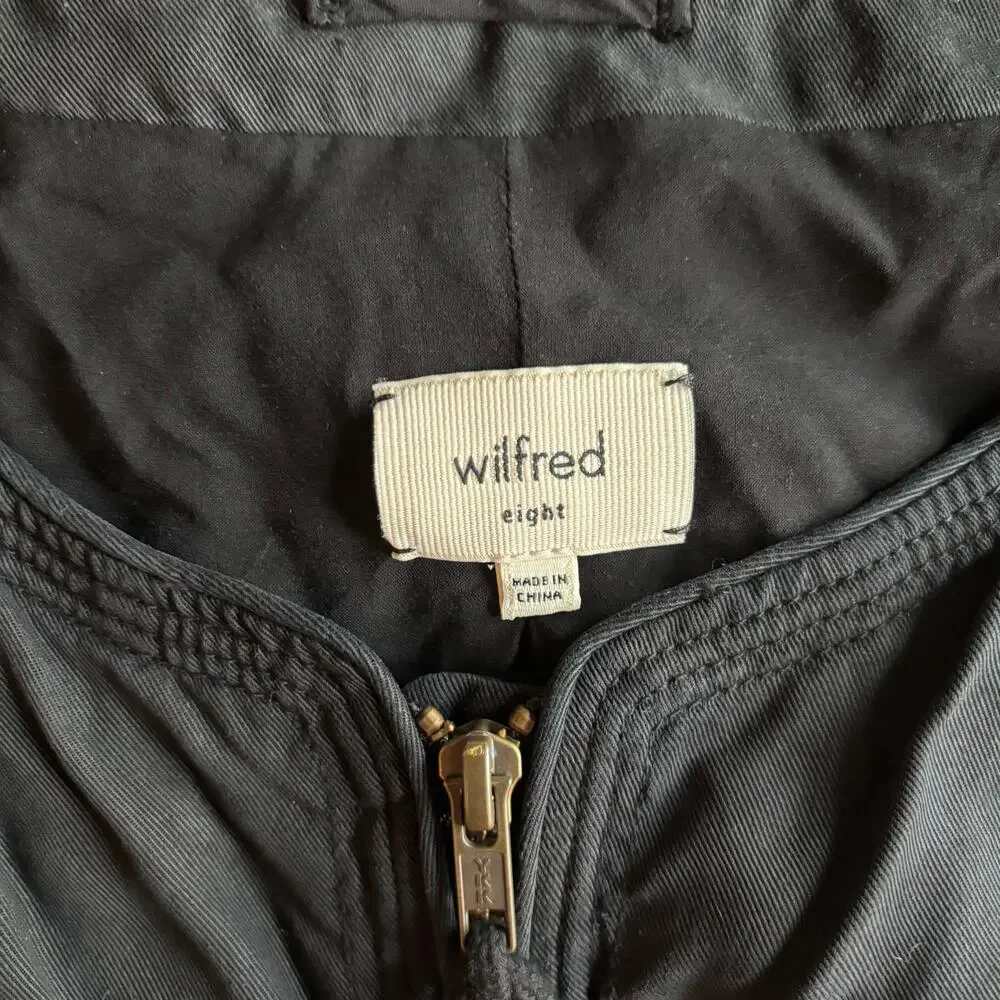 WILFRED | Aritzia Cropped Bomber Jacket Black Lyocell Ribbed Trim Size 8